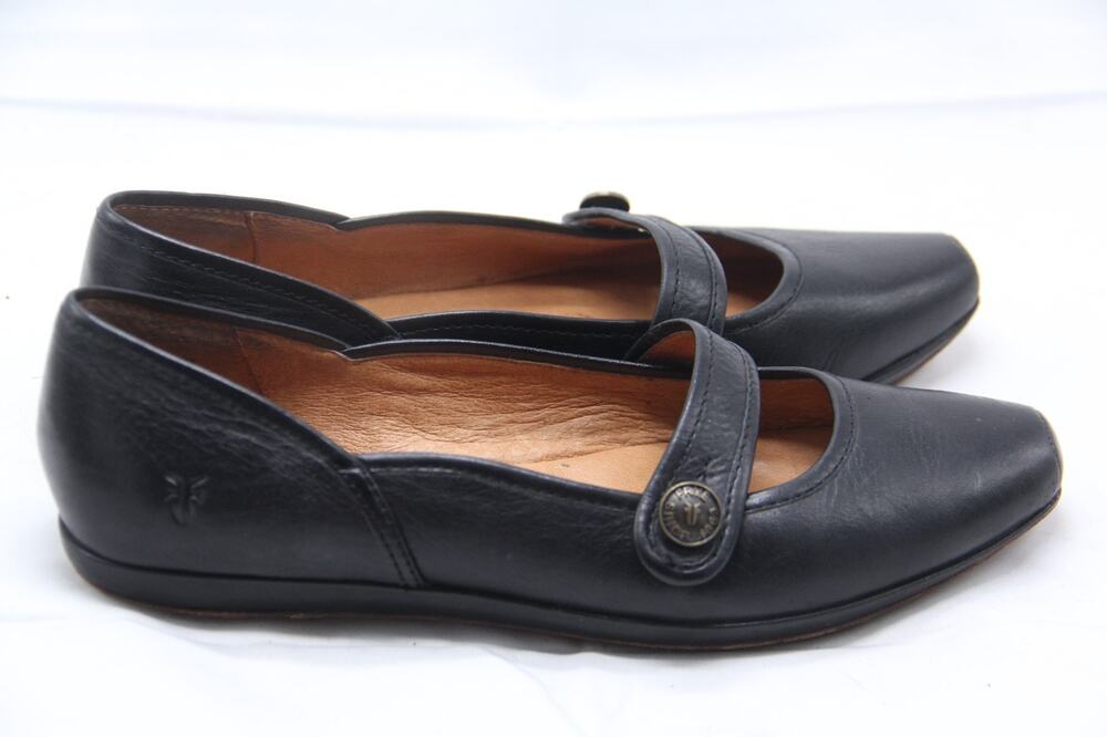 FRYE Clementine Ballet Flats Shoes Womens Size 6.5 Black Leather Mary Jane Strap